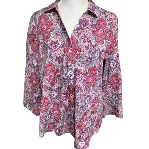 Talbots 14 Wrinkle-Resistant Paisley Button-Up Shirt – Preppy, Classic, Feminine - Picture 1 of 6